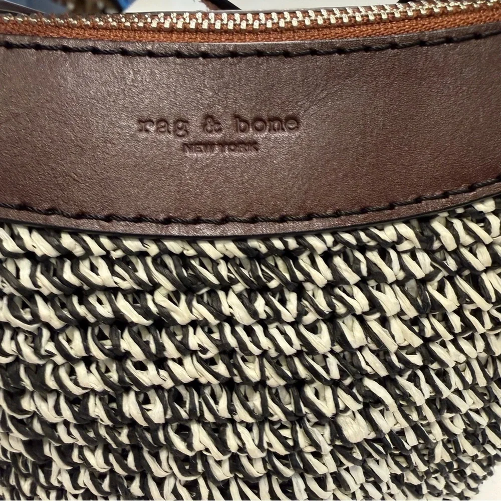 Rag & Bone Belize Mini Straw & brown Leather Bucket Bag NWOT